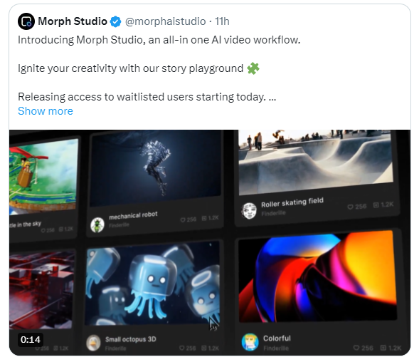 AI电影制作平台Morph Studio正式向候补用户开放访问权限